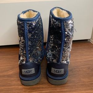 UGG Boots Classic Short Reversible Navy and Silver Sequins